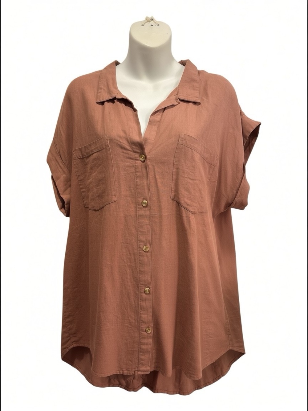 Thread & Supply light brown Button-Front Short-Sleeve Shirt size XL